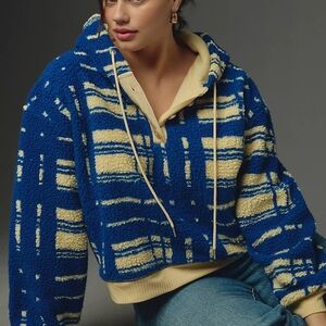 NWT Anthropologie Porridge Quinn Sherpa Fleece Blue Cream Sporty Hoodie